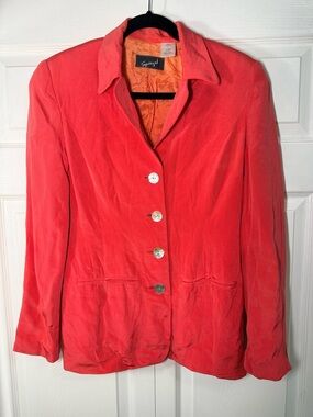Vintage Spiegel 100% Silk Women’s Coral Button-Front Blazer Jacket
